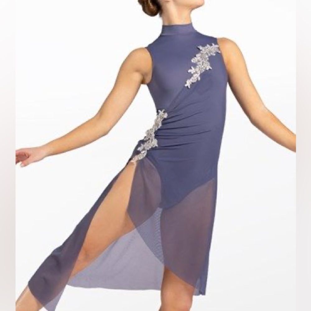 WEISSMAN Dance costume lyrical blue mesh dress Beneath Your Beautiful 12437 MC